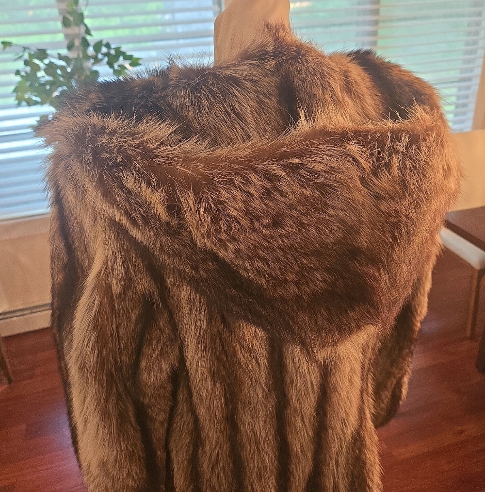 VTG 80s Genuine Hooded Racoon Fur Full Length Maxi Coat Mob Wife Glam Festival S - Picture 7 of 9